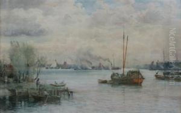 Ships In Harbour Oil Painting by John Blair