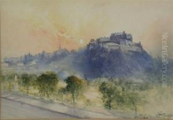 Edinburgh Castle From Princes Street Oil Painting by John Blair