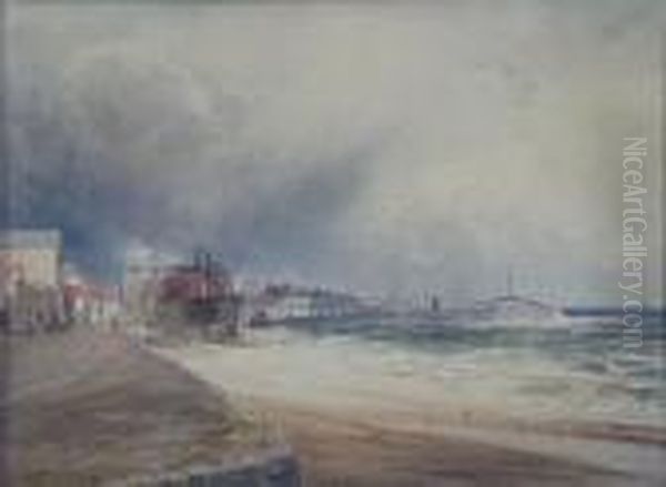 View Of The Pier At Dunbar Oil Painting by John Blair