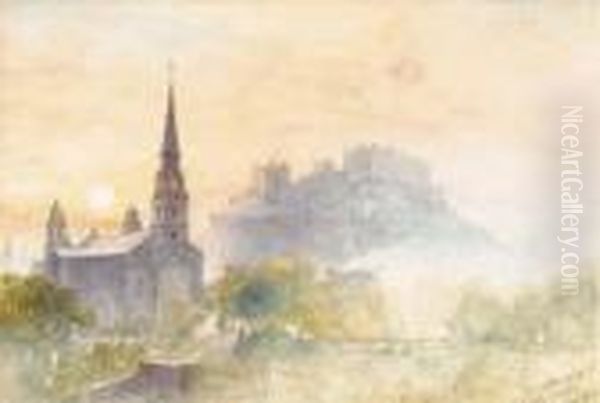 St. Cuthbert's And Edinburgh Castle Oil Painting by John Blair