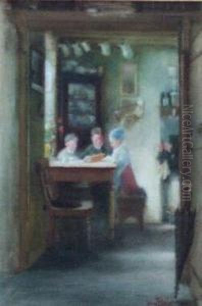 Children At A Kitchen Table Oil Painting by John Blair