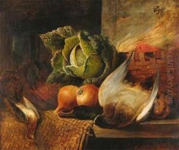 Still Life Of Vegetables, Game And Pickles On A Table Oil Painting by Benjamin Blake