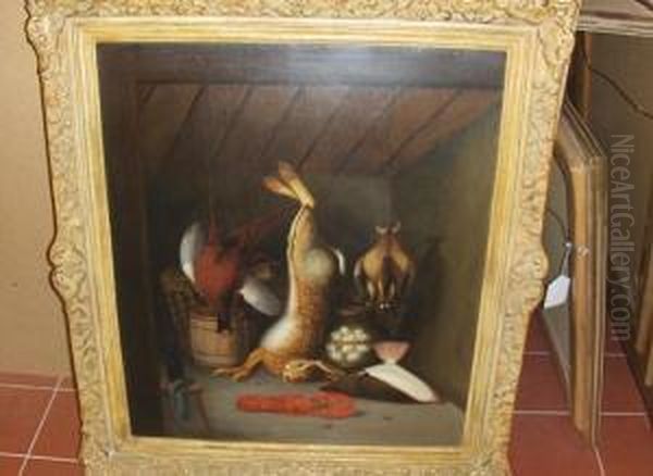 Still Life With Hare, Game And Lobster In A Larder Oil Painting by Benjamin Blake