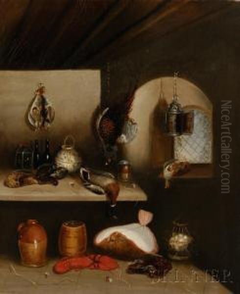 Still Life With Fish And Game In A Larder Oil Painting by Benjamin Blake