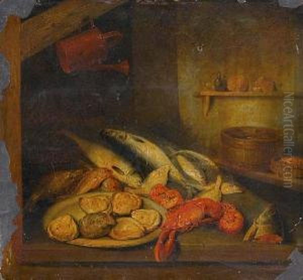 Still Life Of Lobster, Oysters And Fish Oil Painting by Benjamin Blake