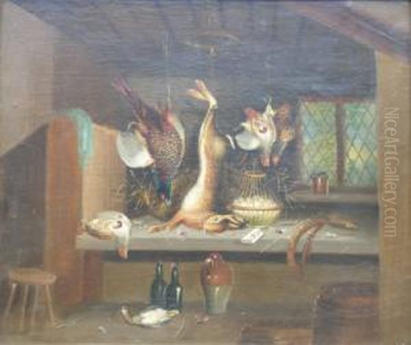 A Game Larder With Pheasant, Partridge And Hare Oil Painting by Benjamin Blake