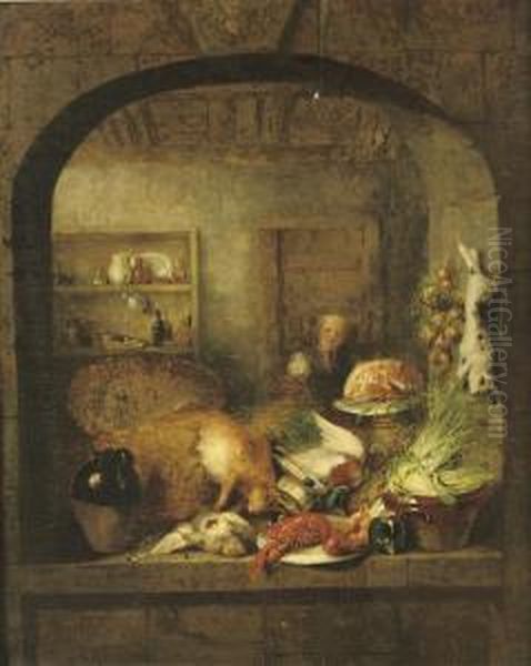 A Kitchen Still Life With Lobster A Hare And Vegetables Oil Painting by Benjamin Blake