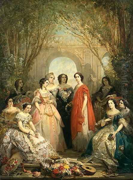 The Women of the Comedie Francaise in their Costumes, 1855 Oil Painting by Faustin Besson