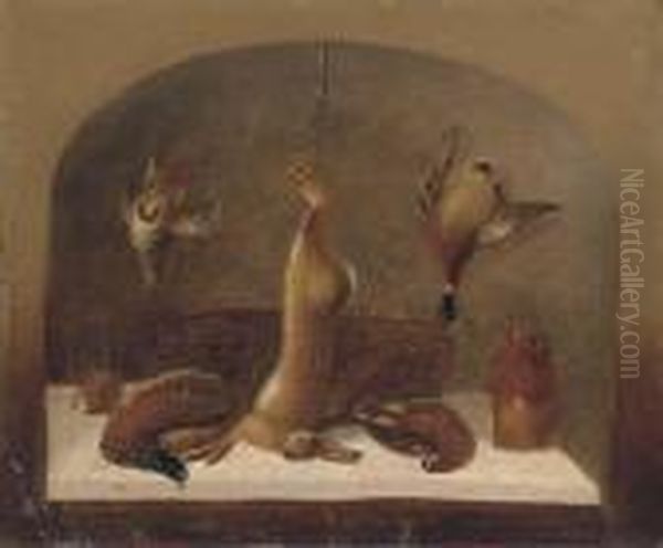 A Kitchen Still Life Within A Feigned Niche; And Another Similar Oil Painting by Benjamin Blake