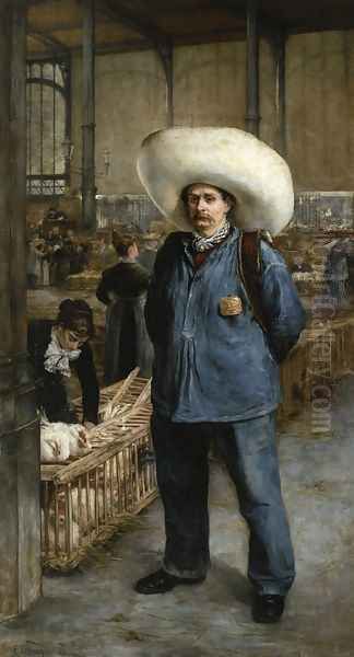 A Porter of the Market - Les Halles Oil Painting by Emile-Henri Blanchon