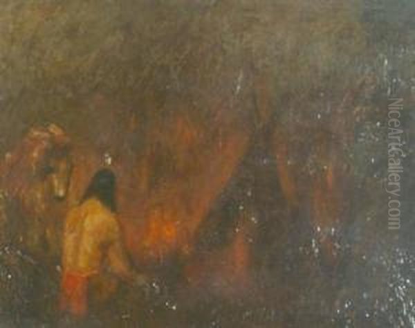 Indian Before Acampfire Oil Painting by Ralph Albert Blakelock