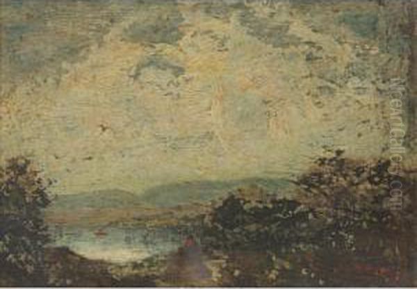 Landscape With Figures On A Lake Oil Painting by Ralph Albert Blakelock