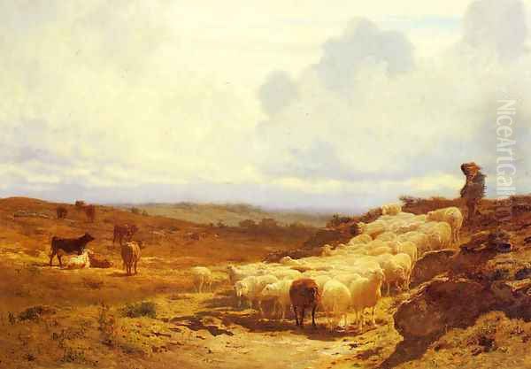 A Shepherd and his Flock Oil Painting by Auguste Bonheur