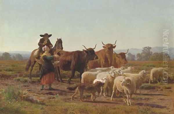 A Pastoral Scene Oil Painting by Auguste Bonheur