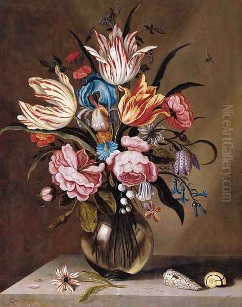 Flowers in a Glass Vase Oil Painting by Abraham Bosschaert