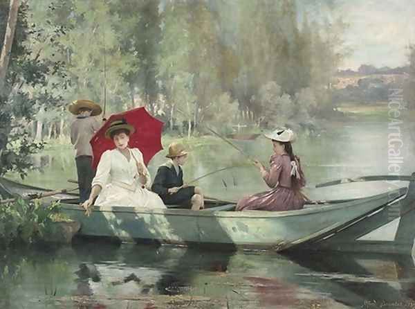 Sommerlicher Angelausflug auf dem See 1892 Oil Painting by Alfred-Henri Bramtot