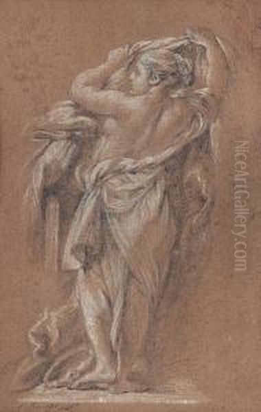 Draped Female Figure Seen From Behind Oil Painting by Louis Gabriel Blanchet