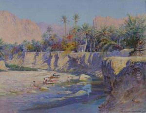 Baignade A El-kantara Oil Painting by Jules Blancpain