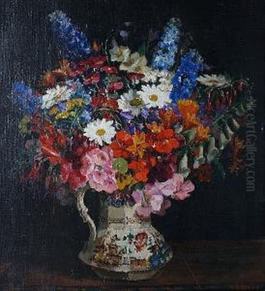 Summer Flowers In An Ironstone Jug Oil Painting by Emily Beatrice Bland