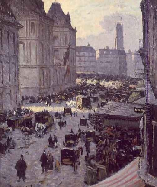 Paris street scene Oil Painting by Louis Braquaval