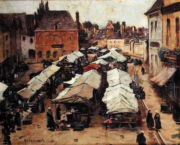 The Market Place at Abbeville Oil Painting by Louis Braquaval