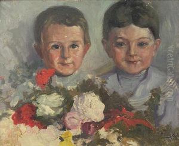 Ninos Y Flores Oil Painting by Pedro Blanes Viale