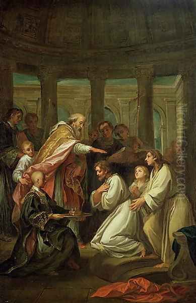 Baptism of St. Augustine, 1702 Oil Painting by Louis de, the Younger Boulogne