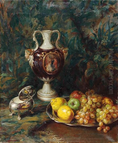 Stillleben Mit Maskaron-amphora Oil Painting by Wilhelm Blanke