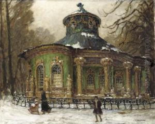 Teehauschen Im Park Von 
Sanssouci: The Chinese House In Sanssouci Park In Winter, Potsdam Oil Painting by Wilhelm Blanke