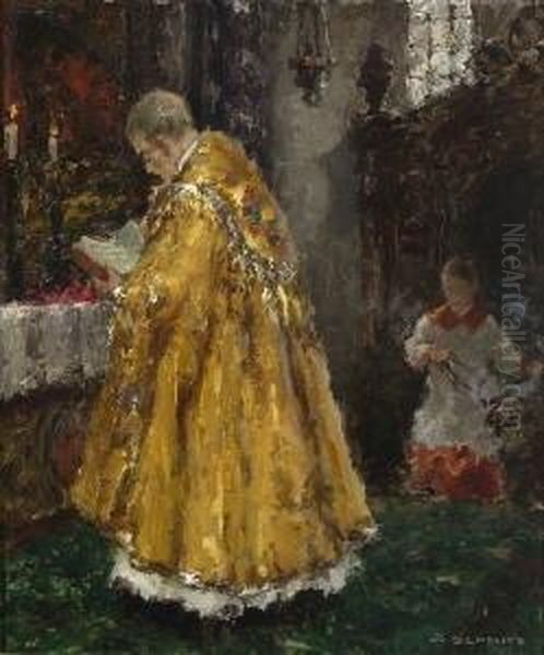 Priester Und Ministrant Am
 Altar. Oil Painting by Wilhelm Blanke