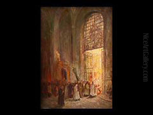 Prozession Am Kirchenportal Oil Painting by Wilhelm Blanke