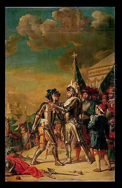 Henri II (1519-59) Giving the Chain of the Order of Saint-Michel to Gaspard de Saulx Count of Tavannes, after the Battle of Renty, 13th August 1554, 1789 Oil Painting by Nicolas Guy Brenet