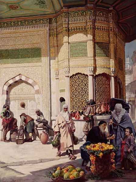 Street Merchant in Istanbul, 1883 Oil Painting by Hippolyte-Dominique Berteaux