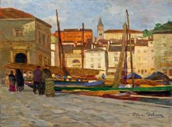 Fisherport In Piran Oil Painting by Tina Blau