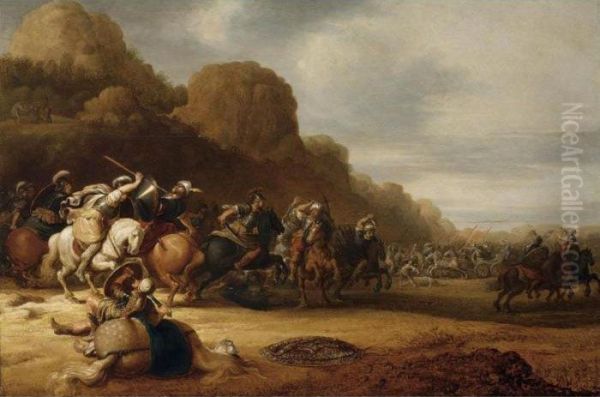 A Cavalry Battle Scene With Roman And Turkish Soldiers Oil Painting by Gerrit Claesz Bleker