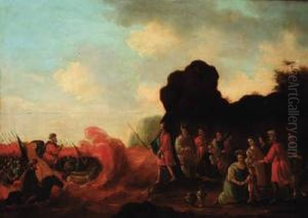 Moses Commanding The Waters Of The Red Sea To Close; And Josephfinding Benjamin's Cup Oil Painting by Gerrit Claesz Bleker