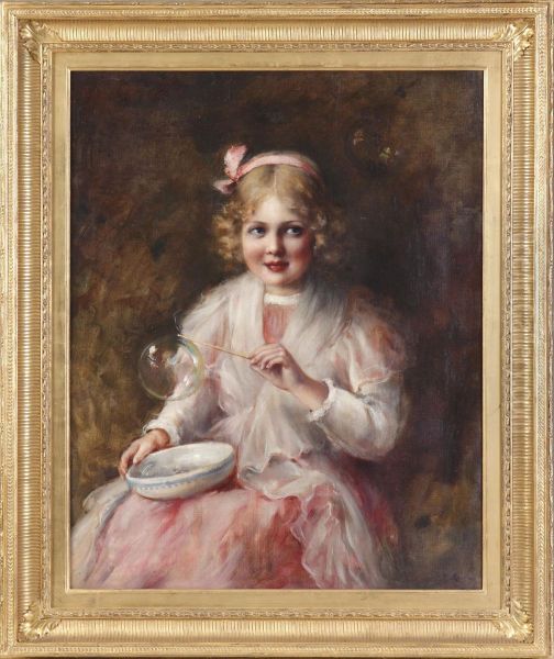 Young Girl Blowing Bubbles Oil Painting by Carle Joan Blenner