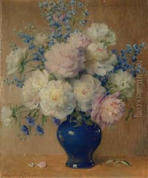 Still Life With Peonies, Delphinium And Aster Oil Painting by Carle Joan Blenner