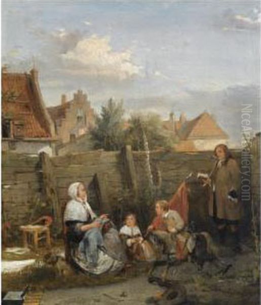 A Family Gathering On A Sunny Afternoon Oil Painting by David Bles