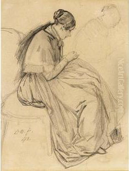 A Lady Mending; A Lady Drawing Oil Painting by David Bles