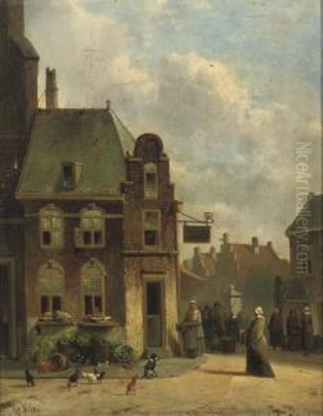 Daily Activities Outside The Greengrocer's Oil Painting by Joseph Bles