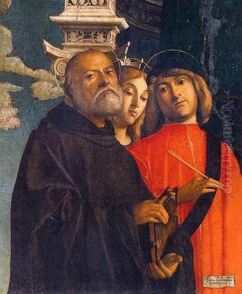 Sts Benedict, Thecla, and Damian 1497 Oil Painting by Giovanni Buonconsiglio