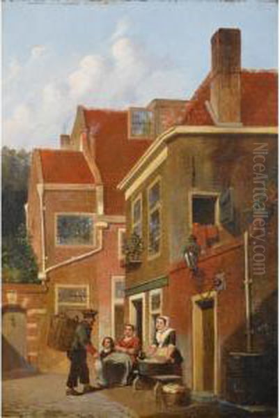 Figures In The Streets Of A Dutch Town Oil Painting by Joseph Bles