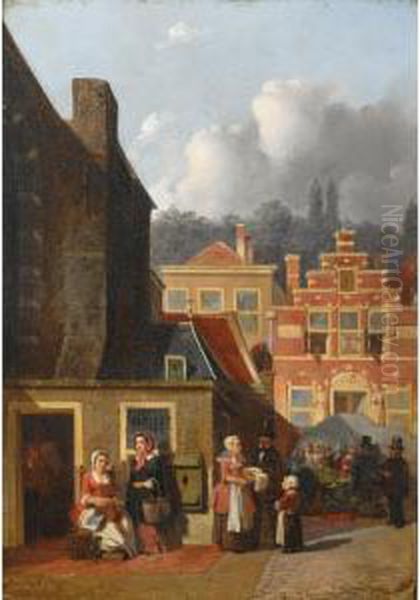 A Busy Street Oil Painting by Joseph Bles