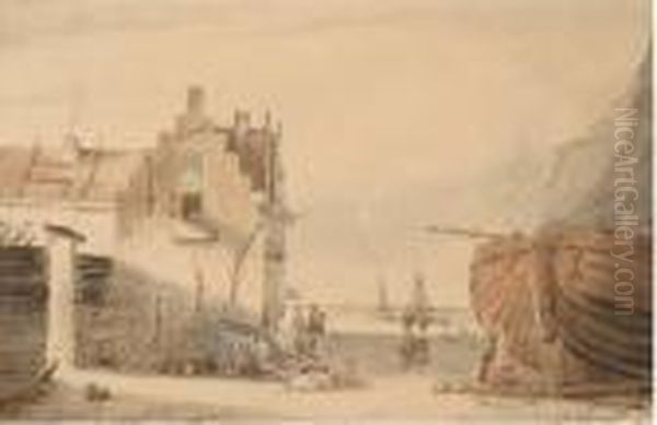 Figures By A House On The Beach Oil Painting by Joseph Bles