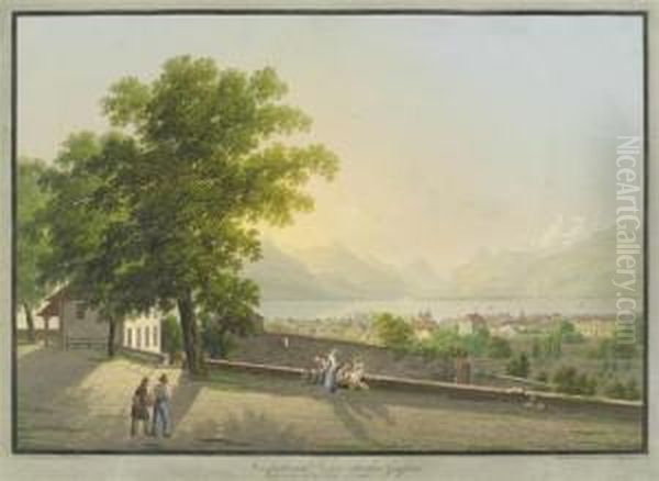 Aussicht Von Vevay Uber Den Genferseeaufgenommen Bey Der Kirche St. Martin Oil Painting by Johann Heinrich Bleuler I