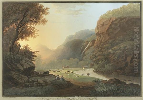 Die Wasserfalle Bey Meiringen Im Haslitalcanton Bern Oil Painting by Johann Heinrich Bleuler I