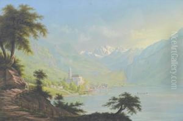 Blick Auf Brienz Mit Kirche Und Brienzersee. Oil Painting by Johann Heinrich Bleuler I