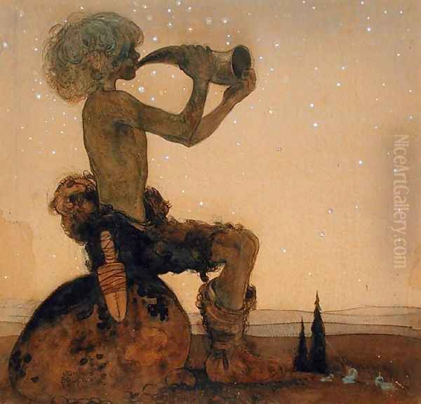 A Fairy Shepherd 1910 Oil Painting by John Bauer