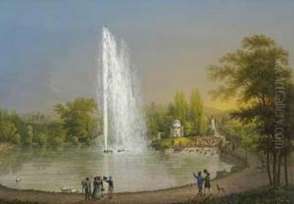 Die Grose Fontaine Auf Der Wilhelmshohe Bey Cassel Oil Painting by Johann Heinrich Bleuler I